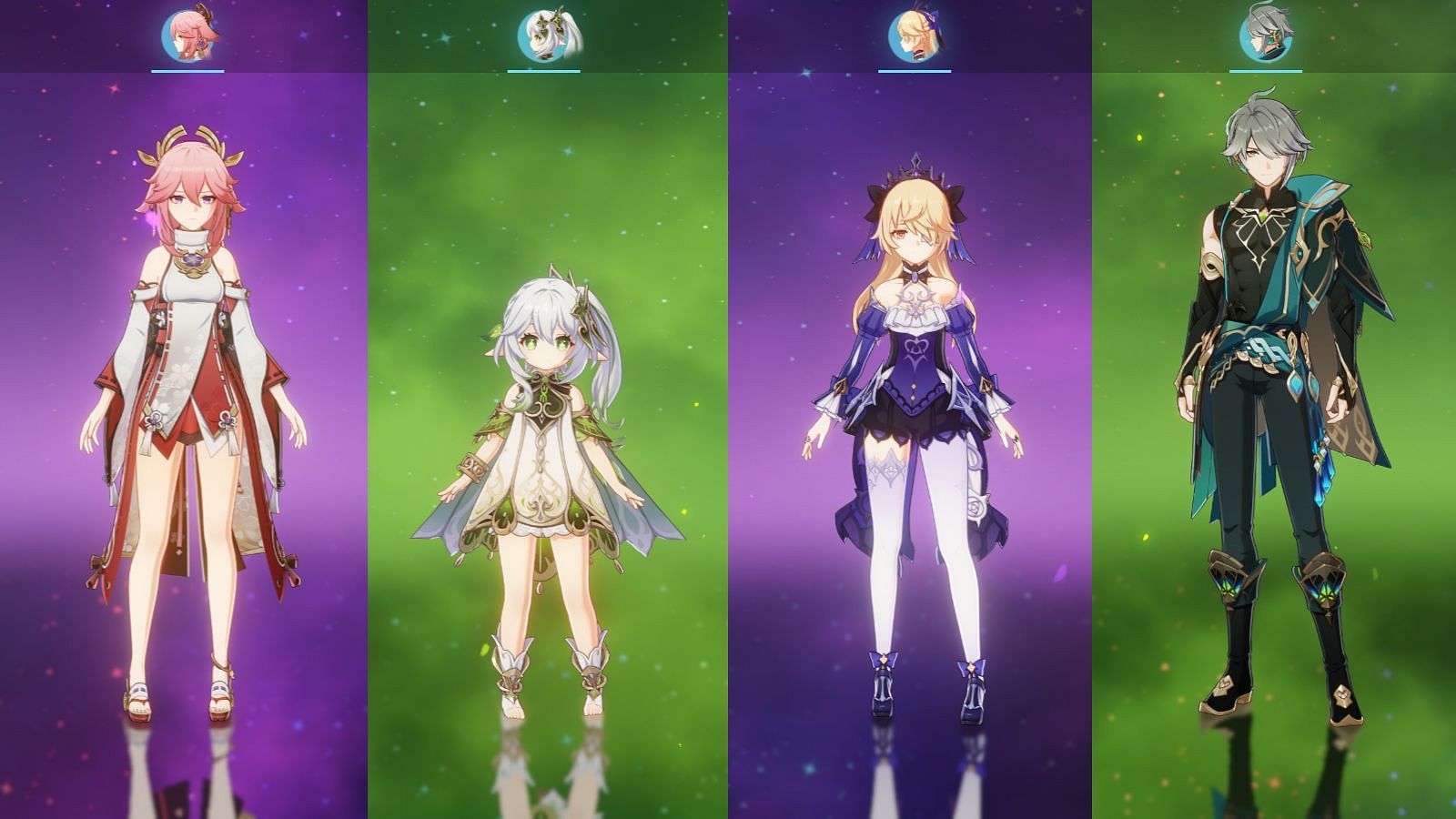 Yae Miko, Nahida, Fischl, and Alhaitham team comp in Genshin Impact (Image via HoYoverse)